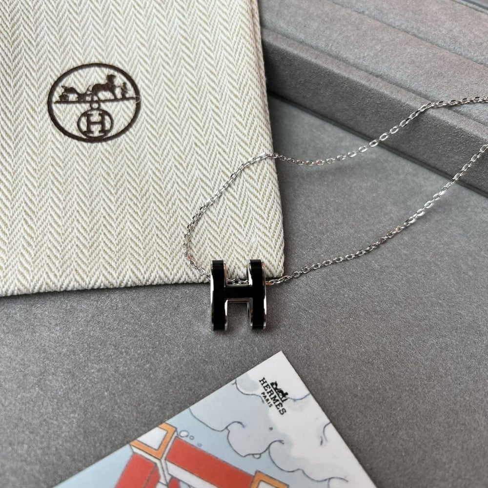 Hermes Mini Pop H Pendant Necklace Black And Silver