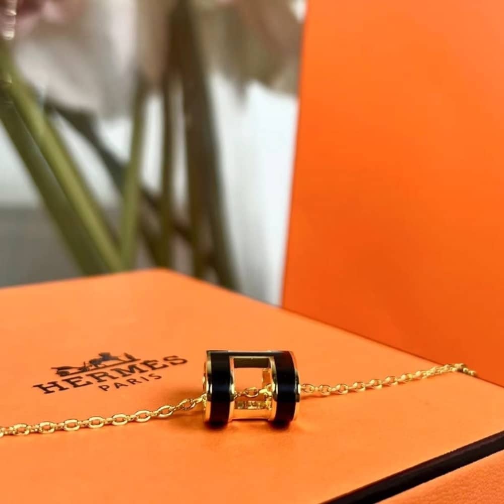 Hermes Mini Pop H Pendant Necklace Black And Gold