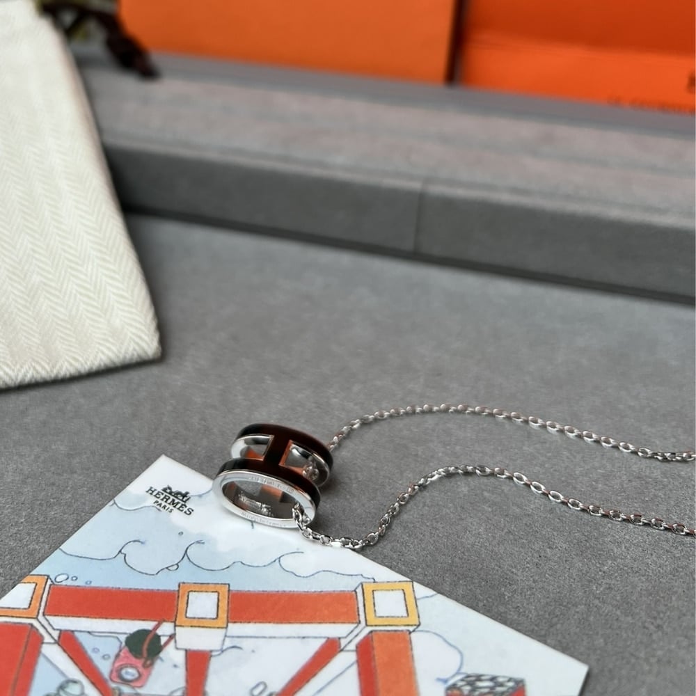 Hermes Mini Pop H Pendant Necklace Black And Silver