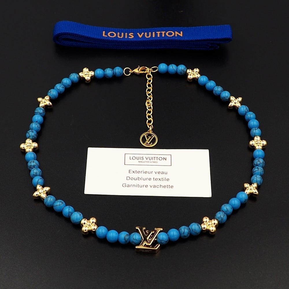 Louis Vuitton Turquoise Pearl Necklace Blue