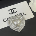 Chanel Cc Heart Brooch Silver With Pearl Heart