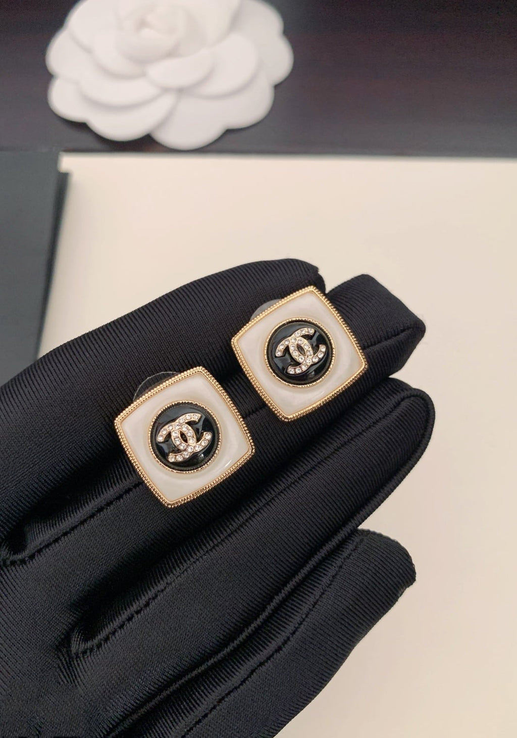Classic Stud Earrings – Black | Monogram-Inspired Design