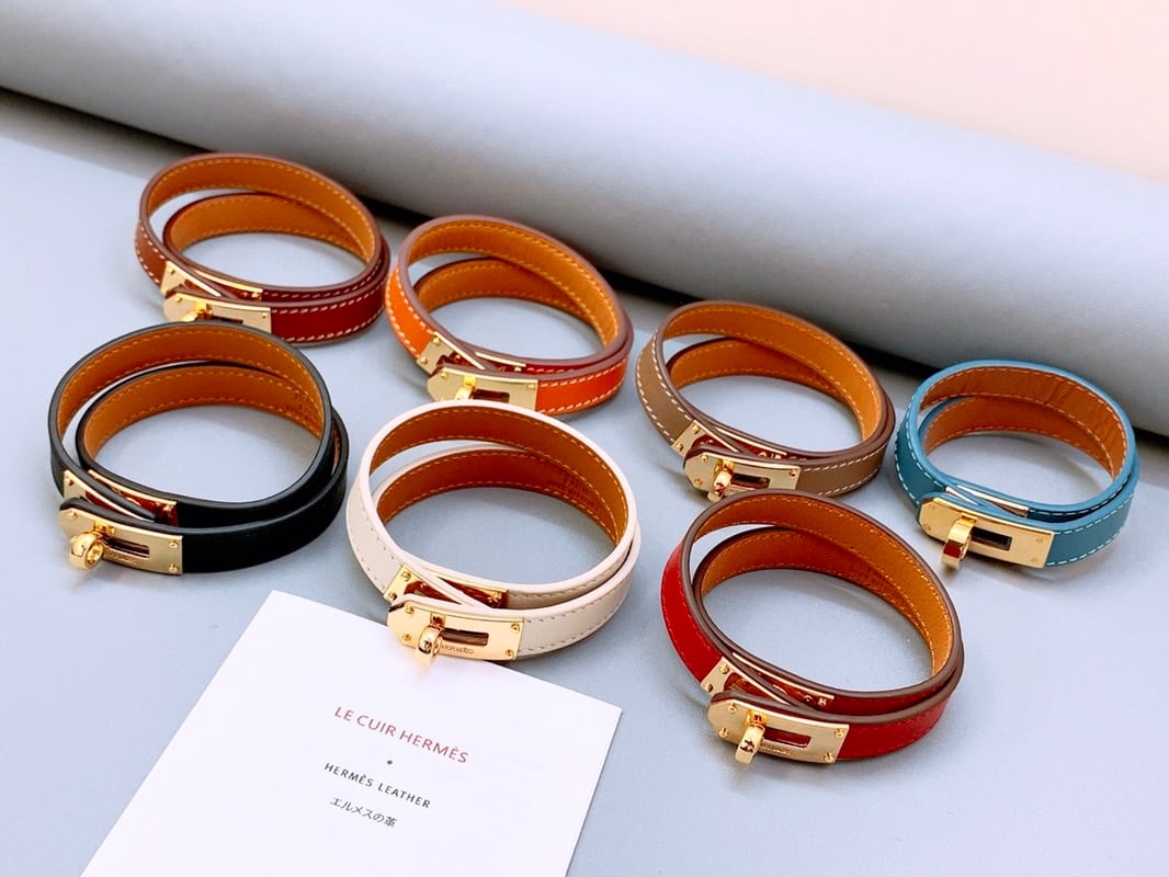 Hermes Kelly Double Tour Bracelet Leather Black H068438Cd89T1