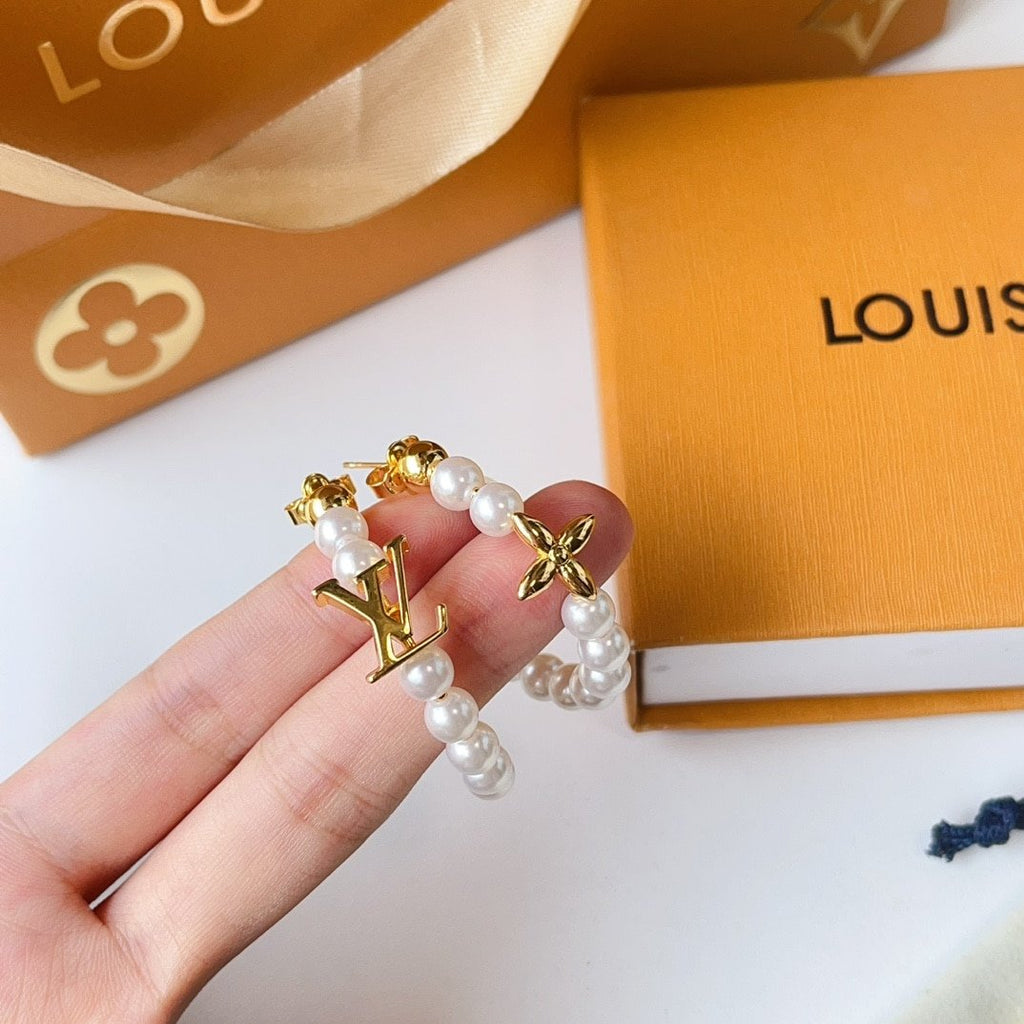 Louis Vuitton My Lv Pearl Earrings Gold M01988