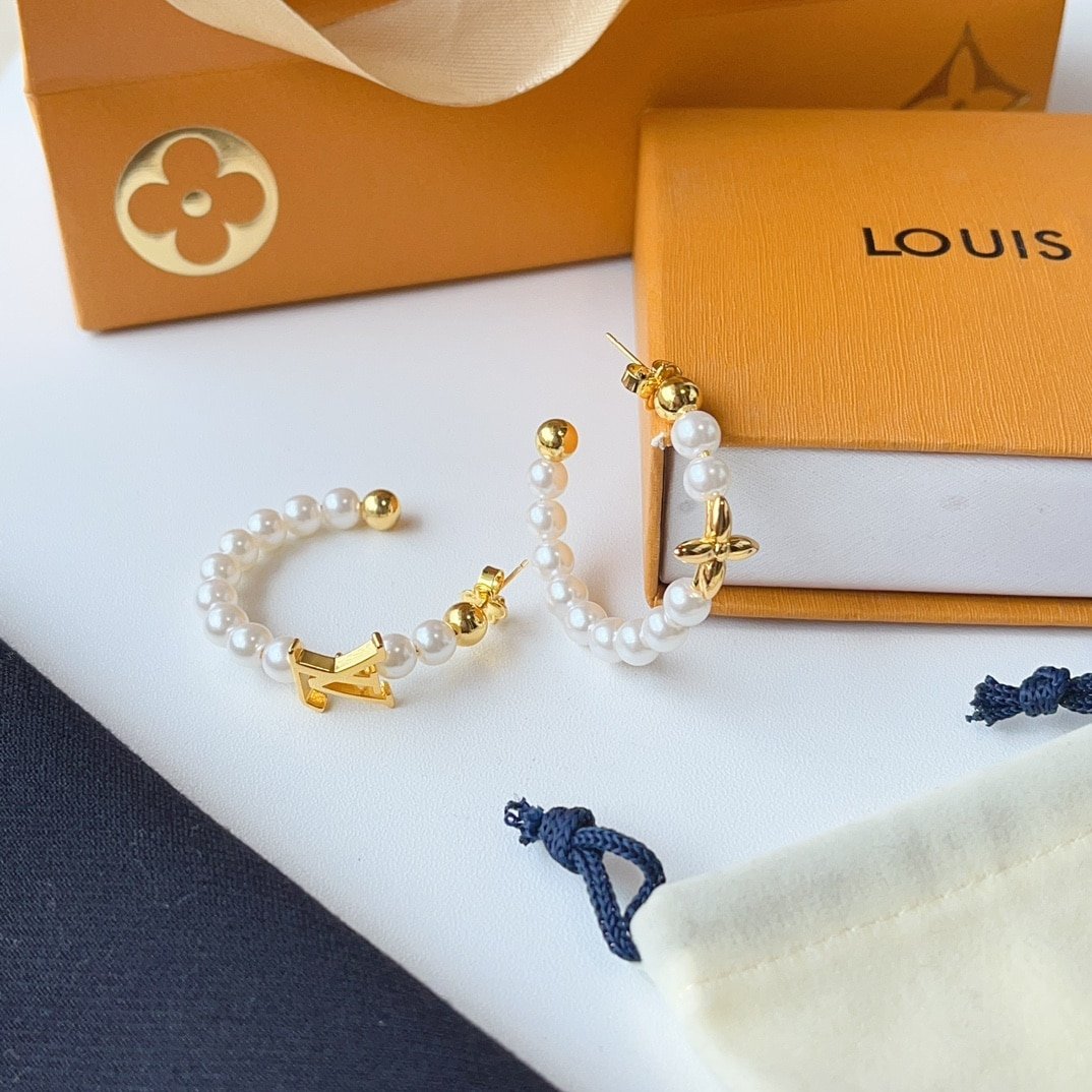 Louis Vuitton My Lv Pearl Earrings Gold M01988
