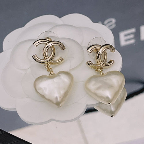 Chanel 22C Heart Pearl Pendant Cc Dangle Earrings