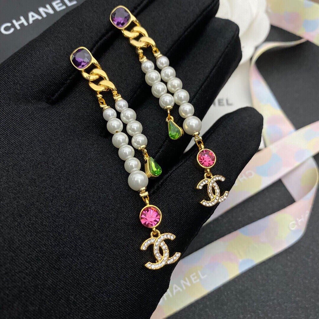 Chanel Cc Strass Drop Earrings