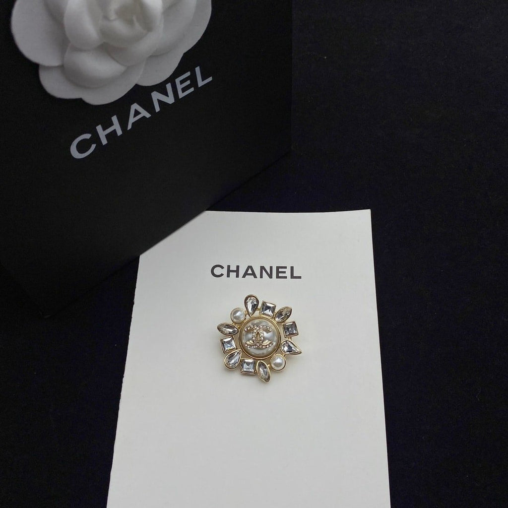 Chanel Cc Crystal Pearl Brooch