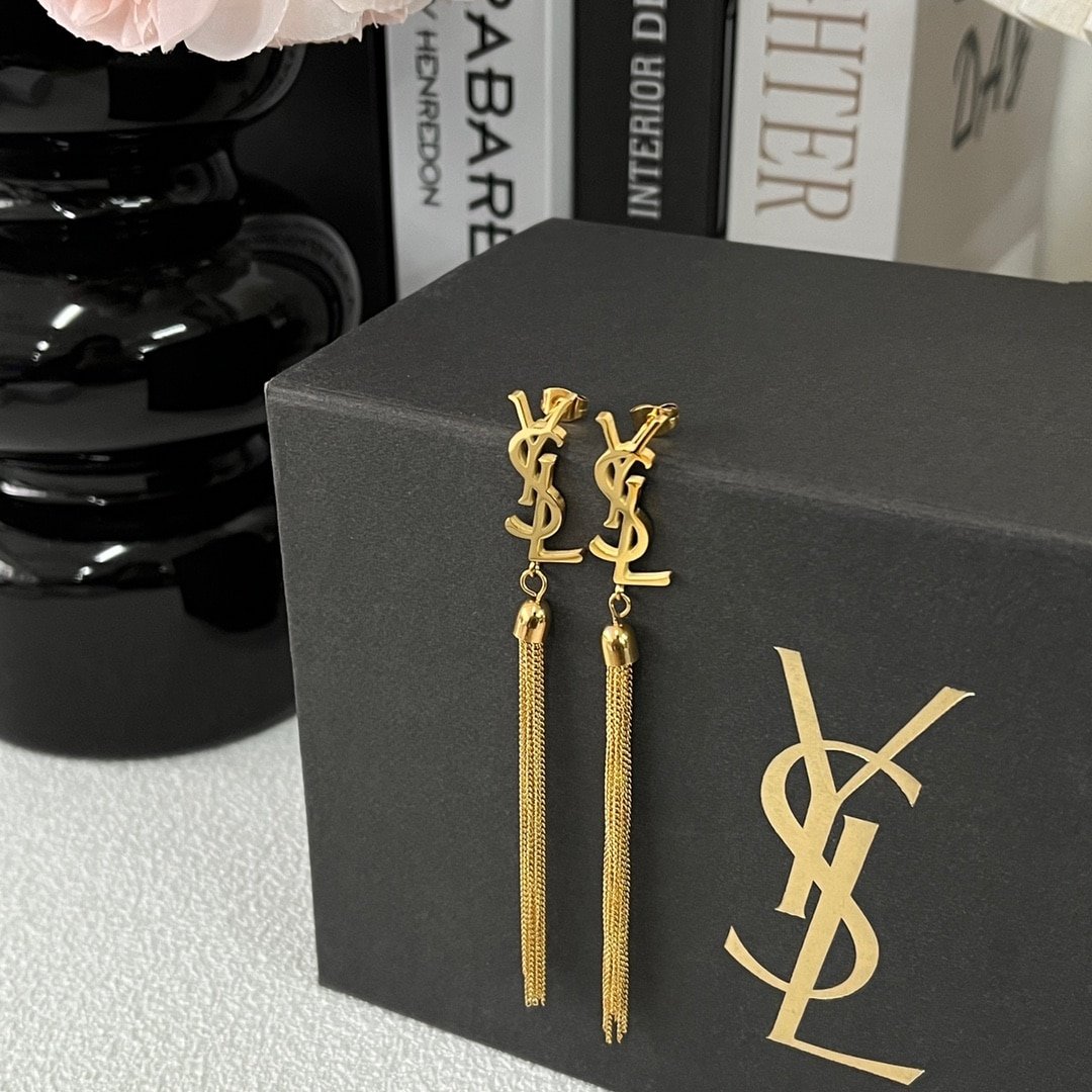 Saint Laurent YSL Tassel Gold Earrings