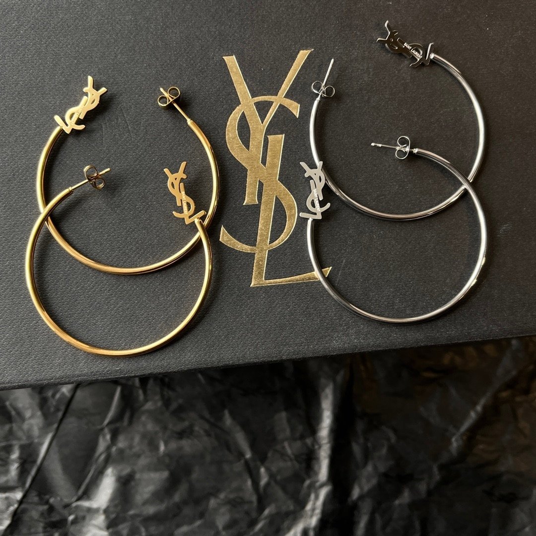 Saint Laurent YSL Logo Big Round Earrings Gold