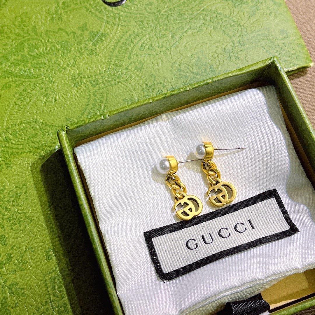 Gucci Pearl Double G Earrings Gold 645665 I4620 8078