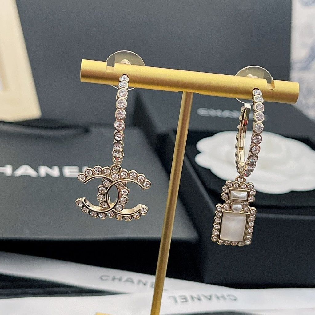 Chanel Cc And Perfume Bottle Hoop Earrings
