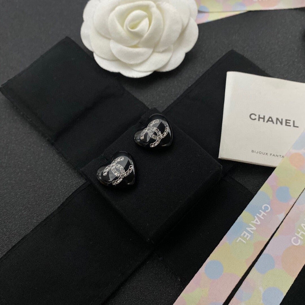 Chanel Heart Black Earrings
