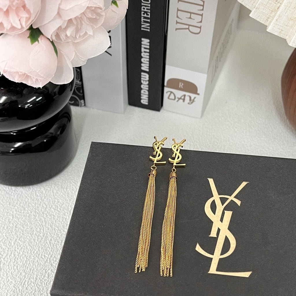 Saint Laurent YSL Tassel Gold Earrings