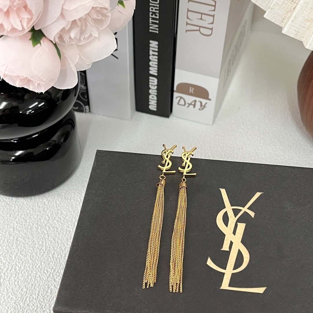 Saint Laurent YSL Tassel Gold Earrings