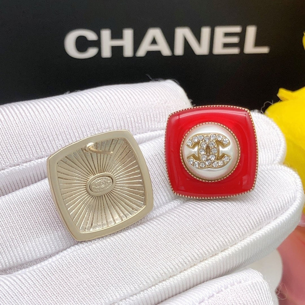Chanel Cc Earrings Red