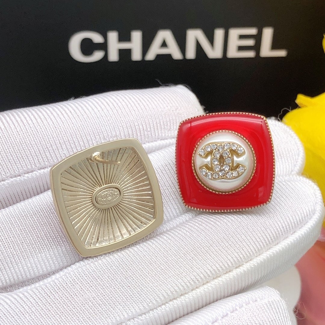 Chanel Cc Earrings Red