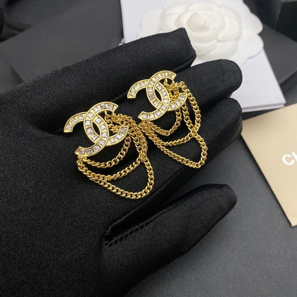 Chanel Cc Gold Earrings