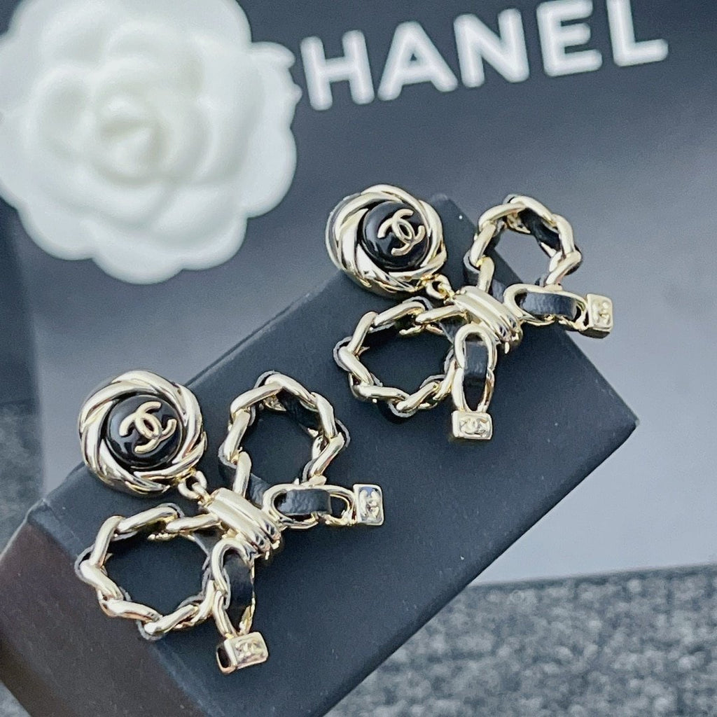 Chanel Metal Earrings Gold And Black