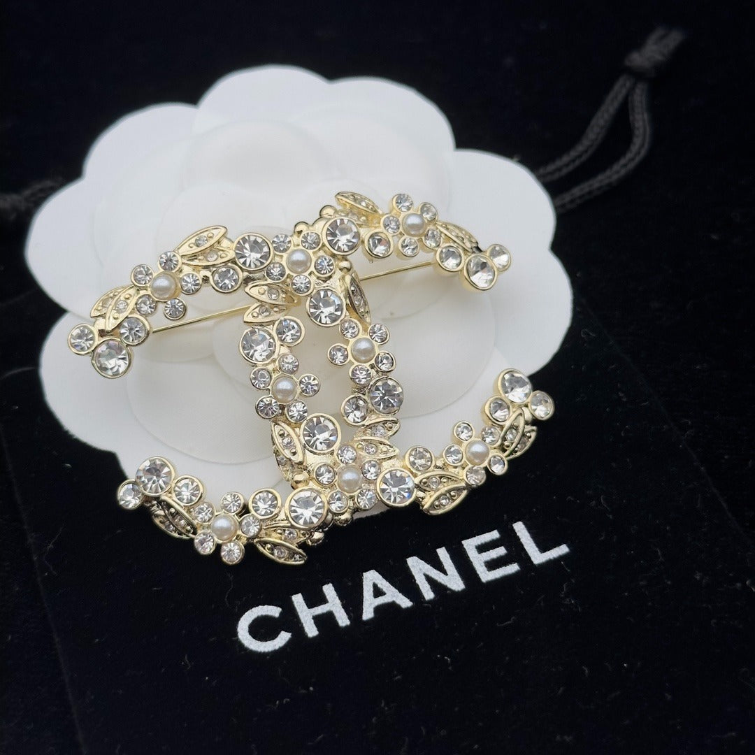Chanel Floral Enamel And Crystal Brooch With Pearl Accents