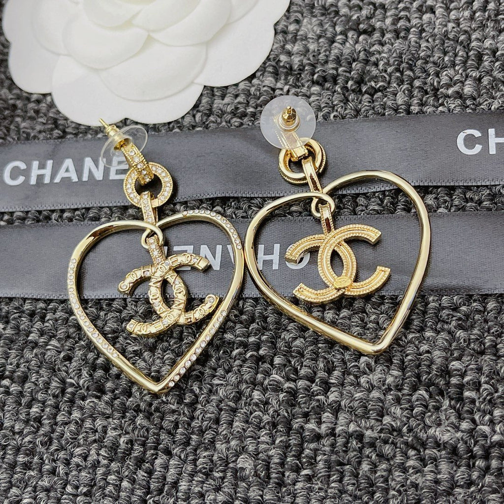 Chanel Gold Cc Logo Heart Earrings