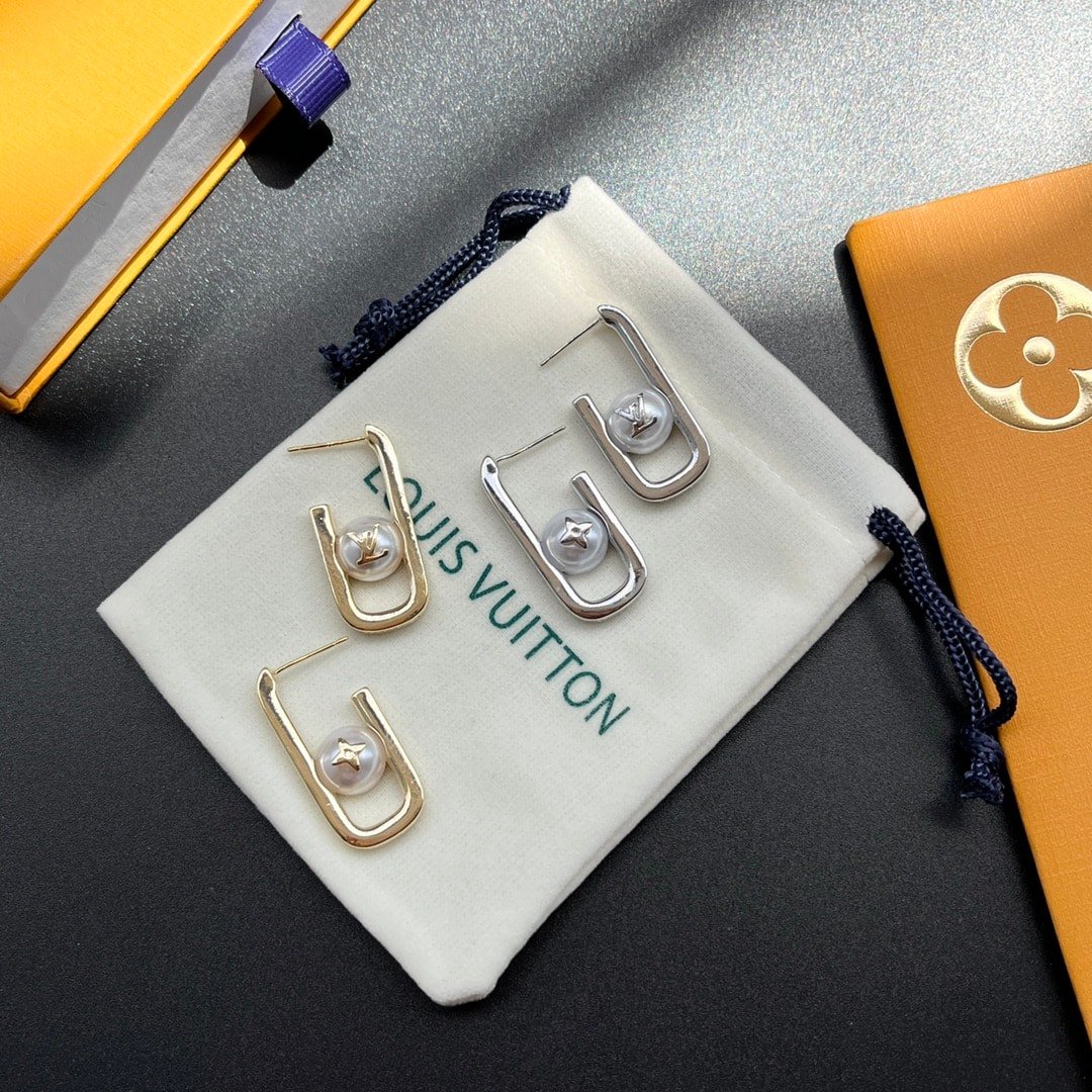 Louis Vuitton My Lv Chain Pearls Earrings Silver