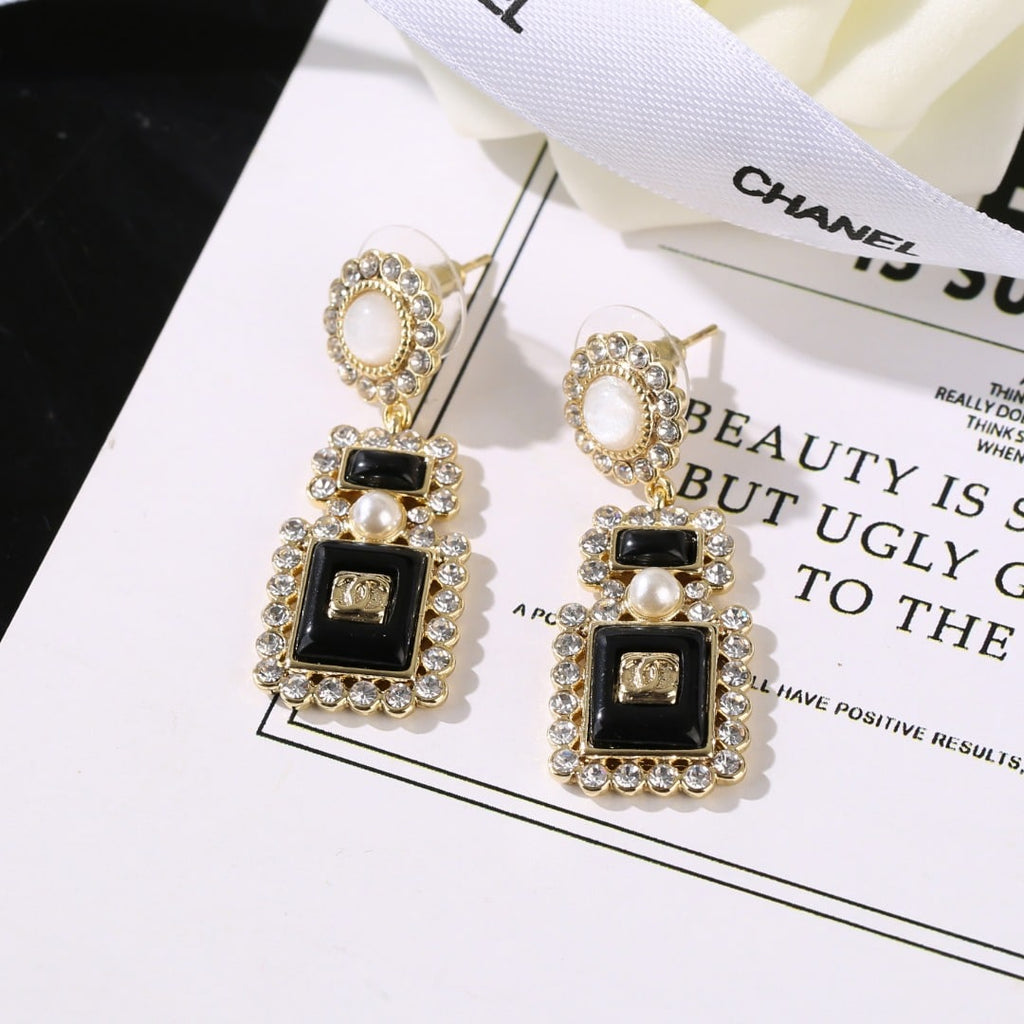 Chanel Metal Glass Black Crystal Earrings