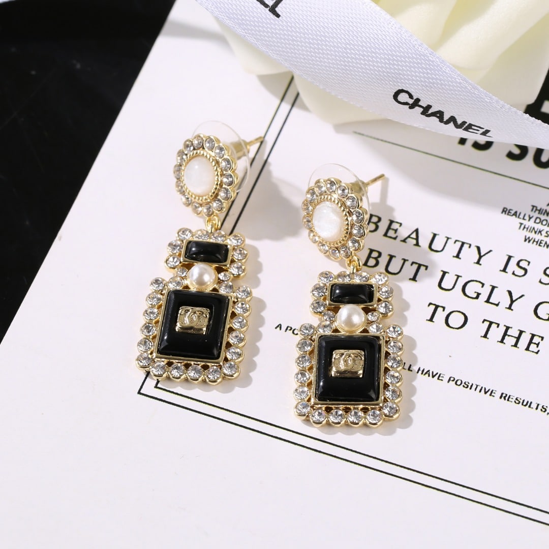Chanel Metal Glass Black Crystal Earrings
