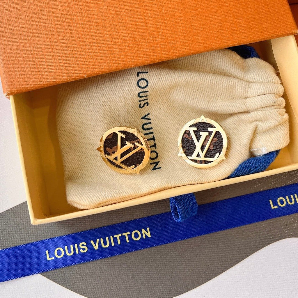 Louis Vuitton Compass Monogram Earrings Gold