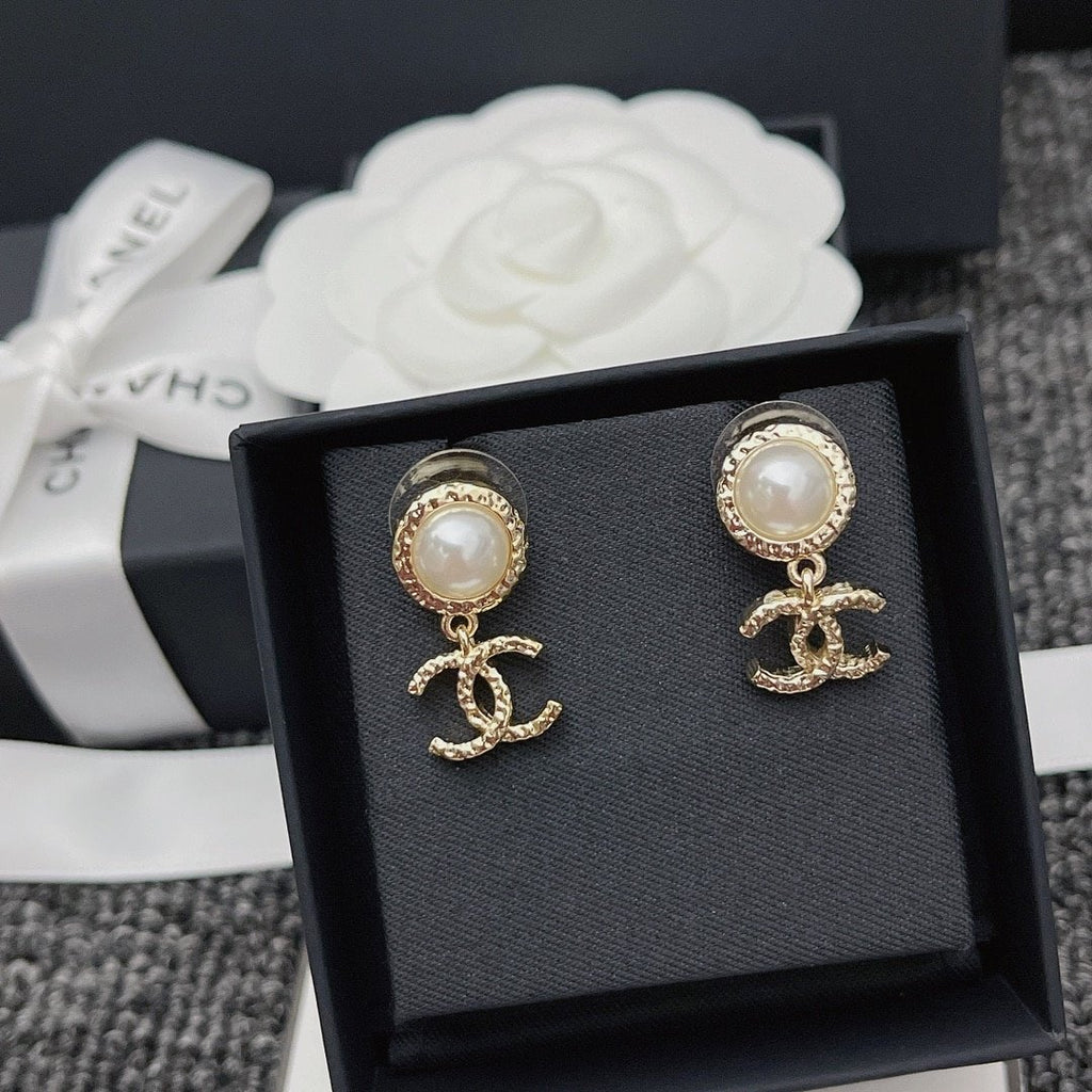Chanel Cc Pearl Earrings