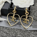 Chanel Gold Cc Logo Heart Earrings