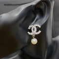 Chanel Silver Tone Metal Cc Pin Brooch Encrusted With Faux Pearls