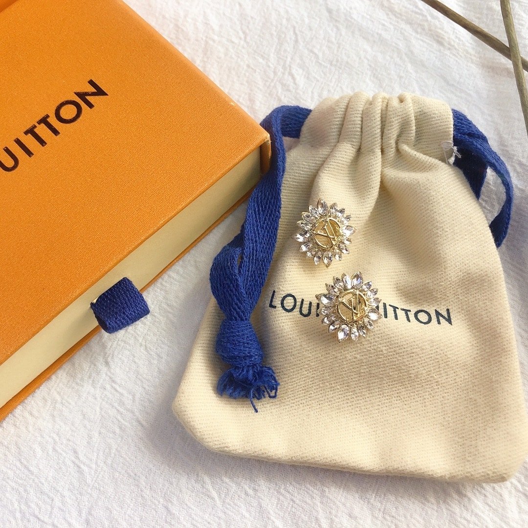 Louis Vuitton Sunburst Crystal Earrings Gold