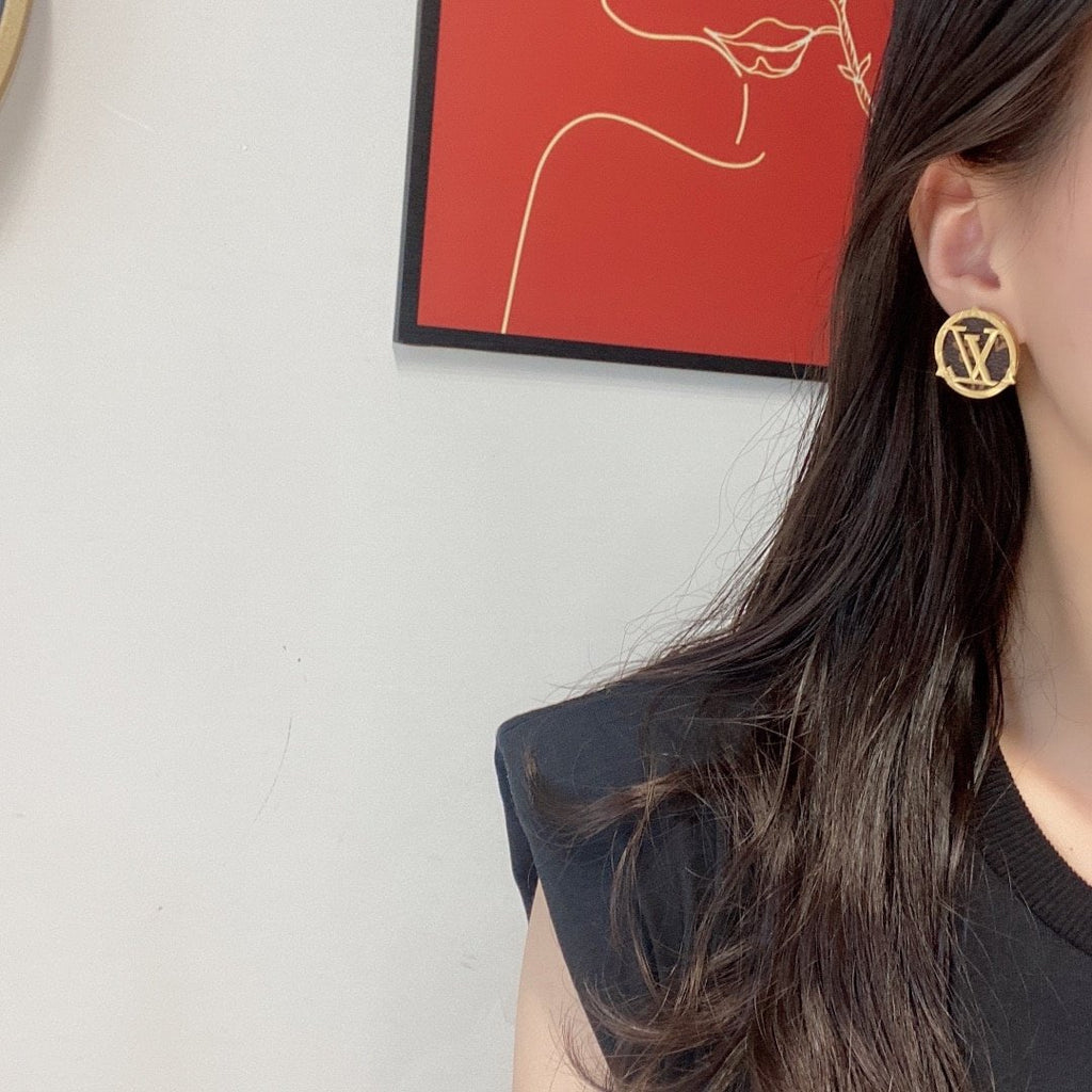 Louis Vuitton Compass Monogram Earrings Gold