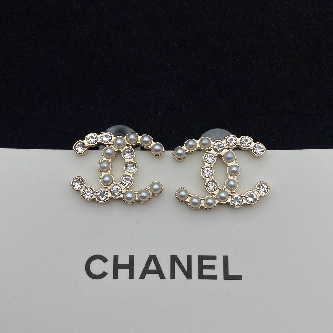 Chanel Cc Crystal Pearl Silver Earrings
