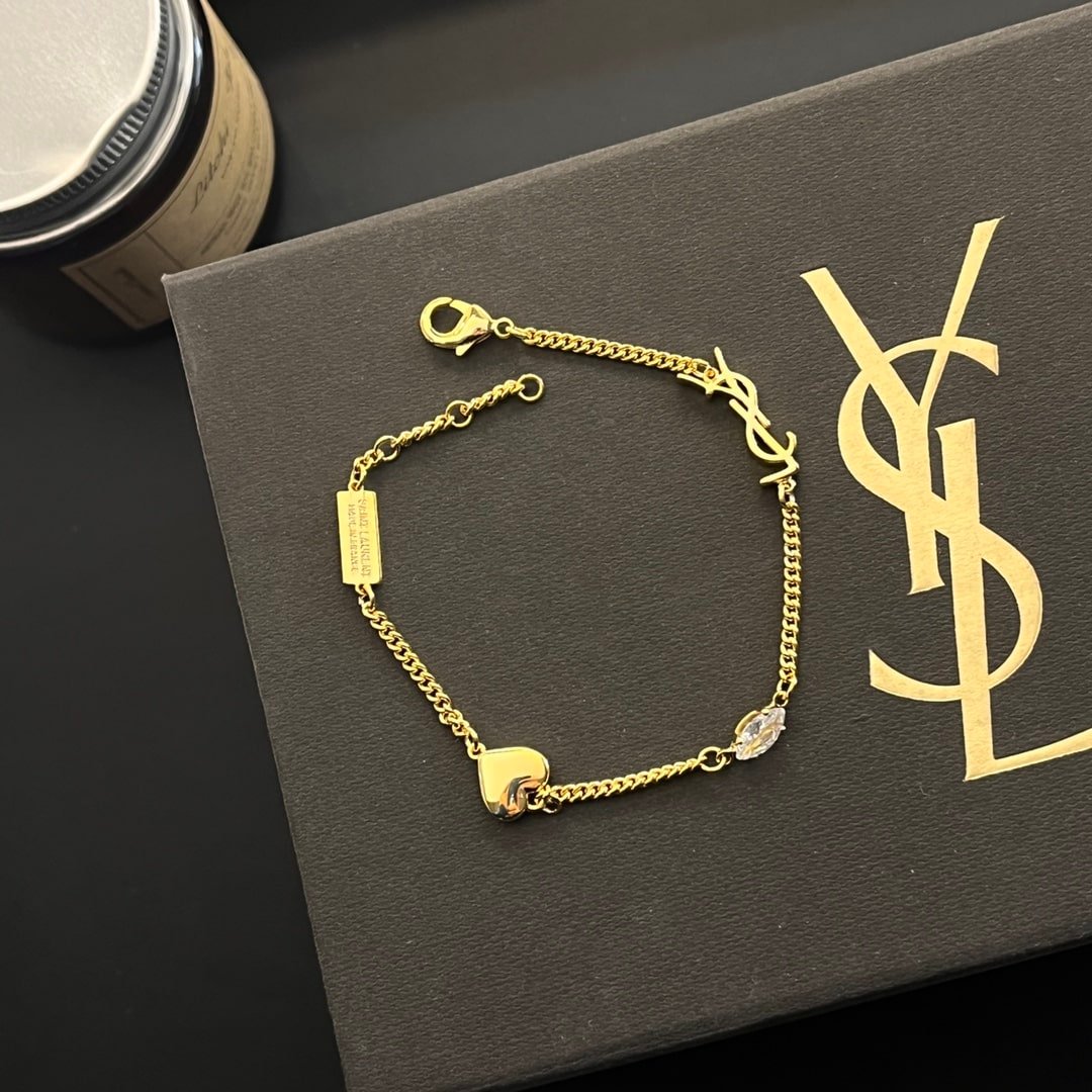 Saint Laurent Cassandre Heart Charm Bracelet Gold