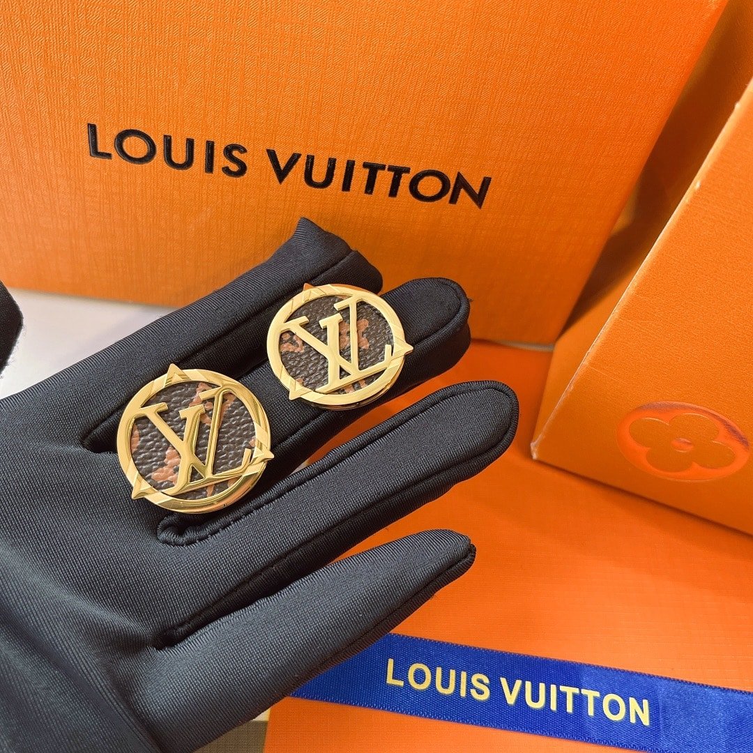 Louis Vuitton Compass Monogram Earrings Gold