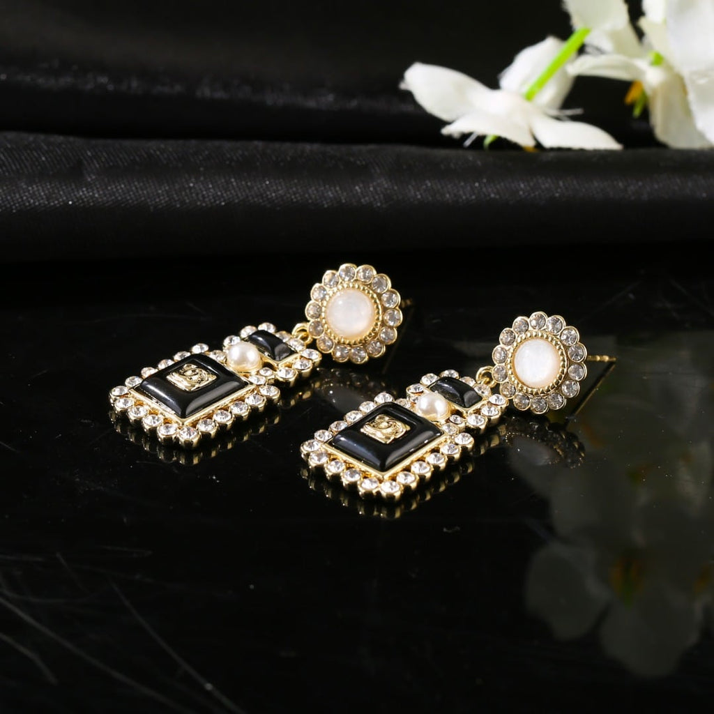 Chanel Metal Glass Black Crystal Earrings