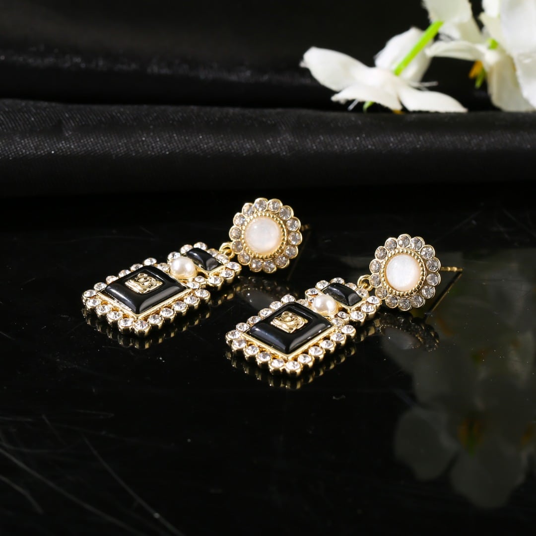 Chanel Metal Glass Black Crystal Earrings