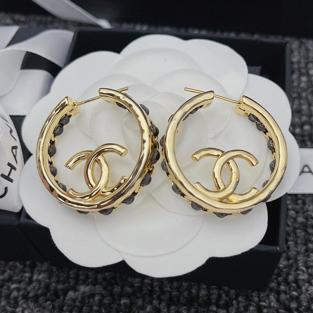 Chanel Gold Toned Metal With Cc Logo Earrings