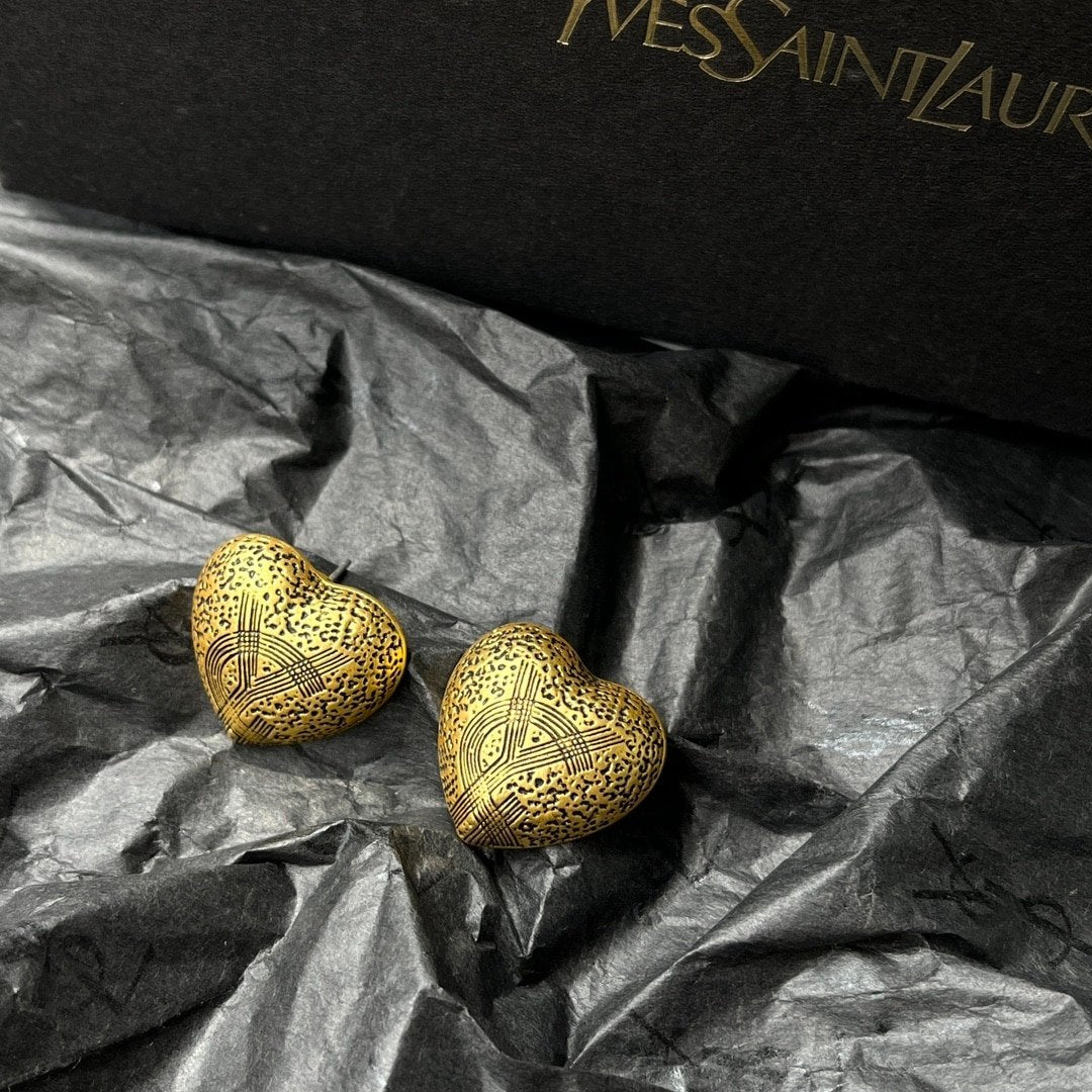 Saint Laurent YSL Heart Earrings Gold