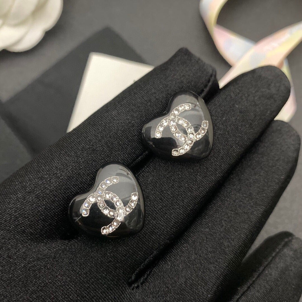 Chanel Heart Black Earrings