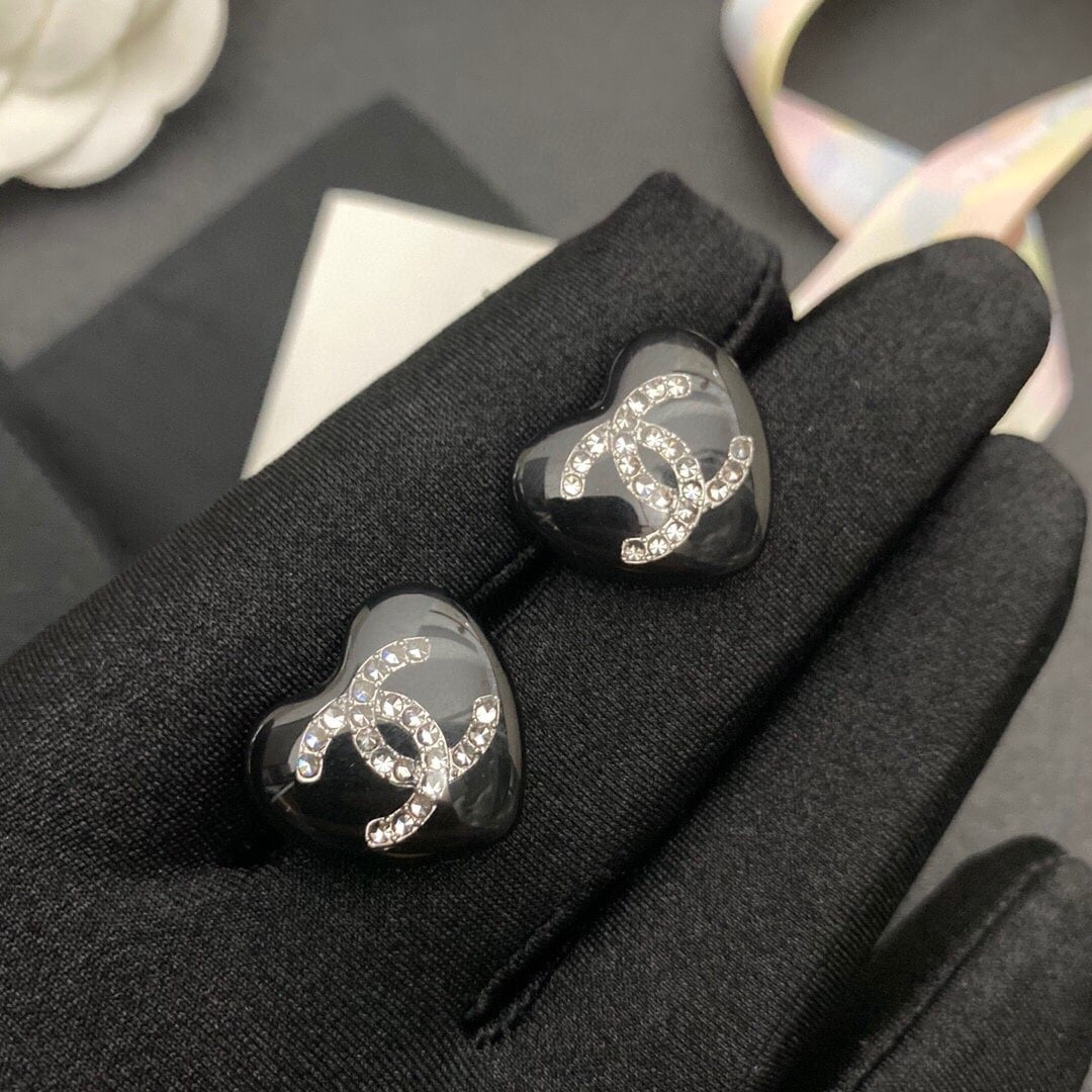 Chanel Heart Black Earrings