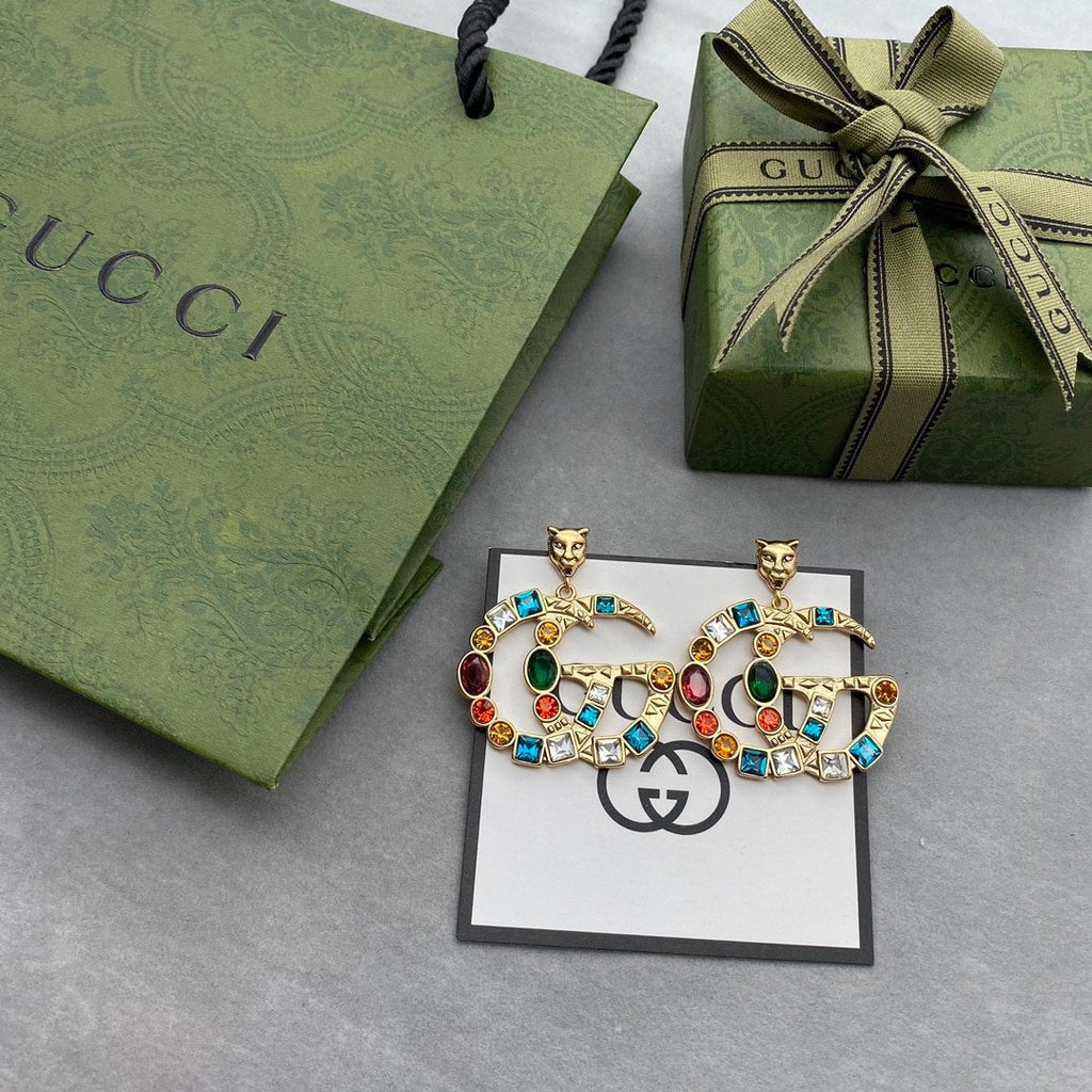Gucci Gg Crystal In Gold Earrings