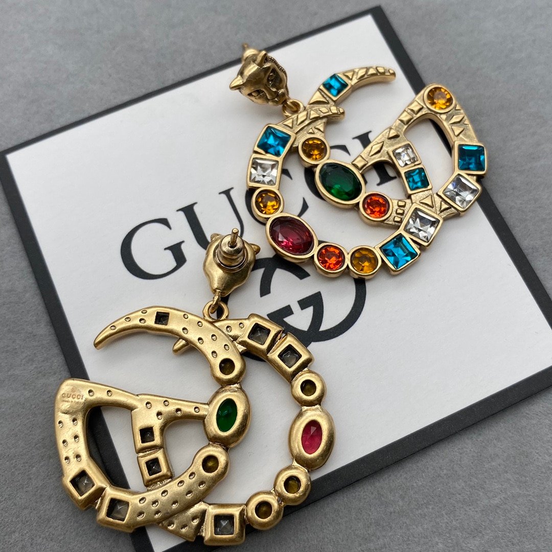 Gucci Gg Crystal In Gold Earrings