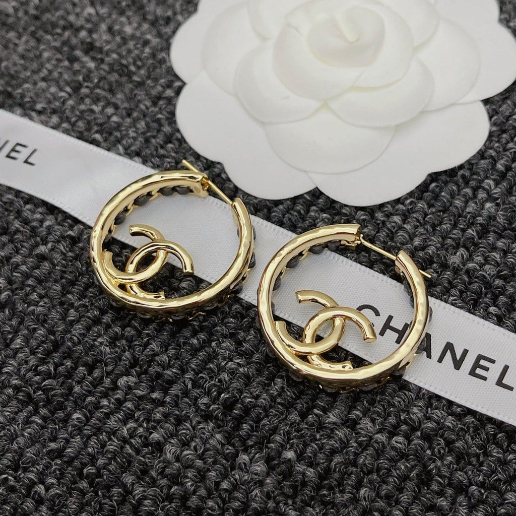 Chanel Gold Toned Metal With Cc Logo Earrings