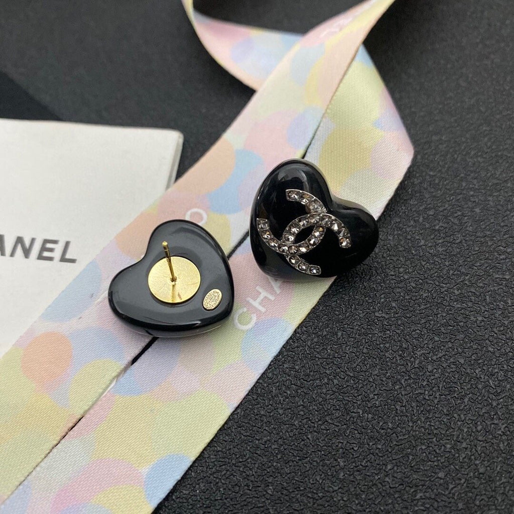Chanel Heart Black Earrings