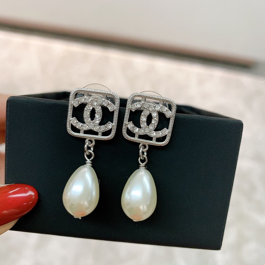 Chanel Cc Pear Earrings