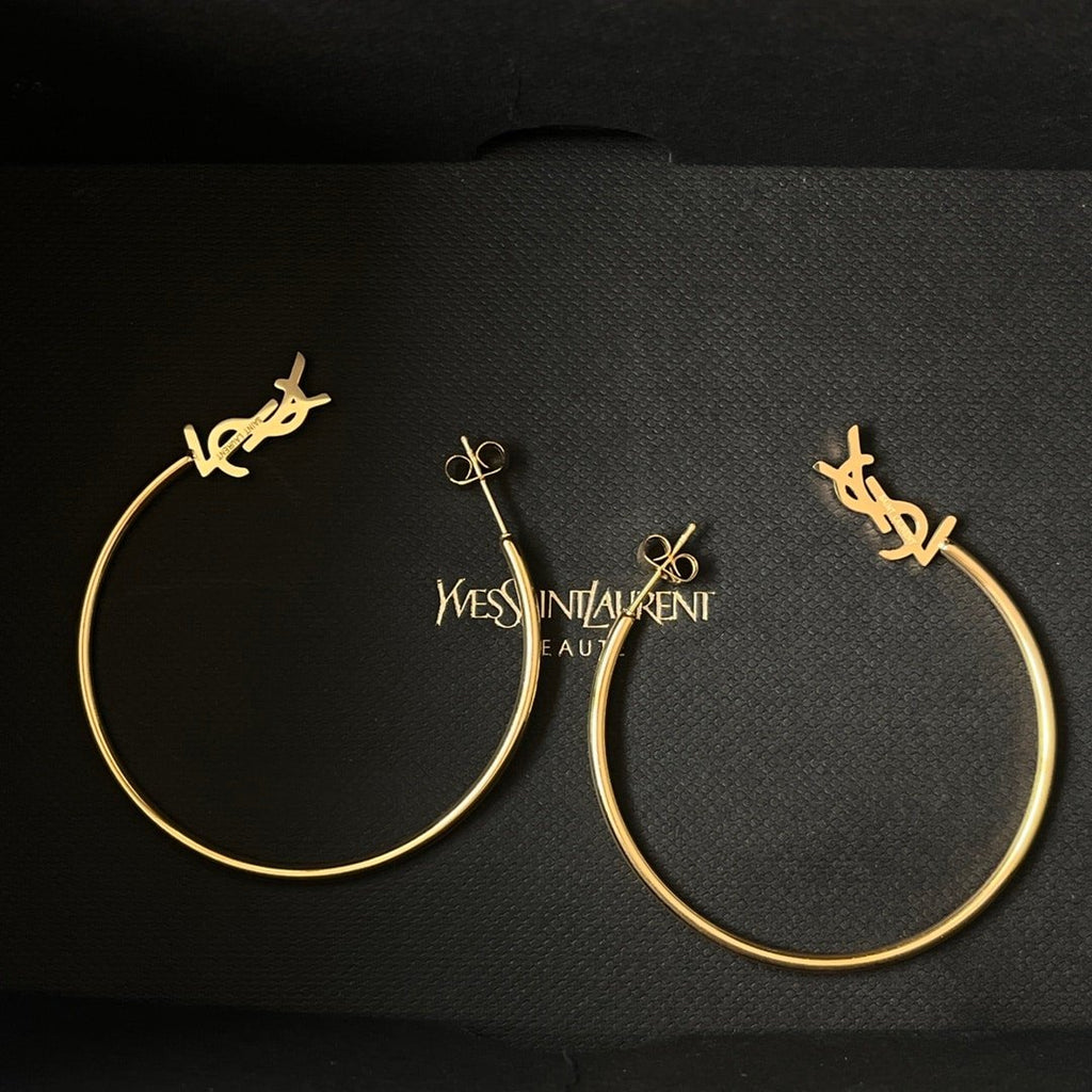 Saint Laurent YSL Logo Big Round Earrings Gold