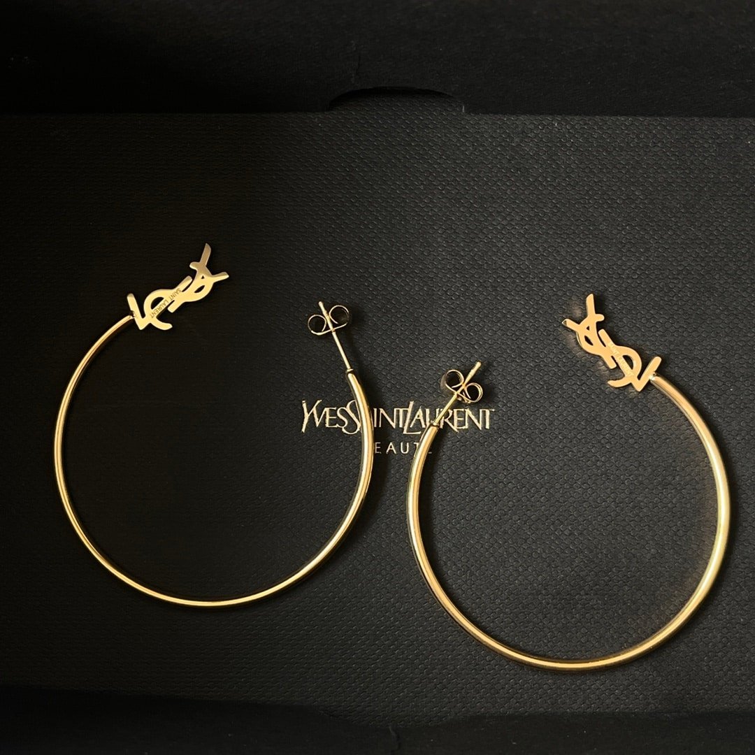 Saint Laurent YSL Logo Big Round Earrings Gold
